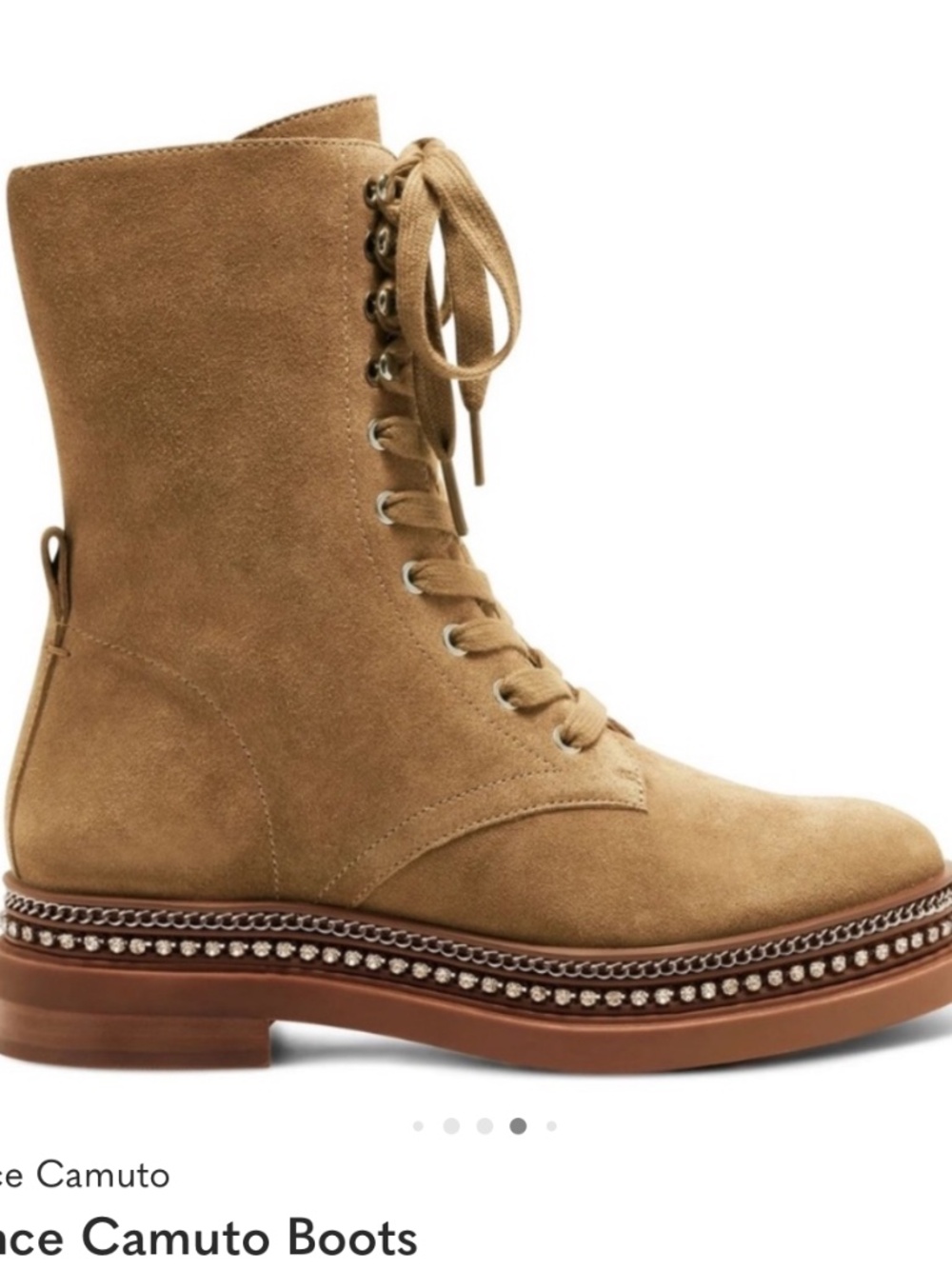 Vince Camuto Khaki Suede Lace-Up Studded Platform Boots Branda 8.5